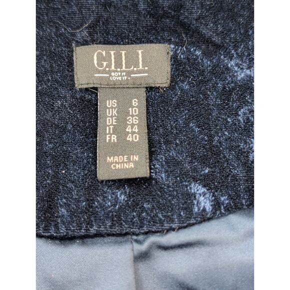 G.I.L.I. Womens Blue Velvet Blazer SZ 6 Black Satin Shawl Lapel Holiday Glam - Picture 7 of 14